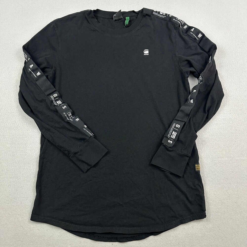 G-Star RAW Shirt Men Small Black Taped Long Sleeve Graphic Crew Streetwear Tee S